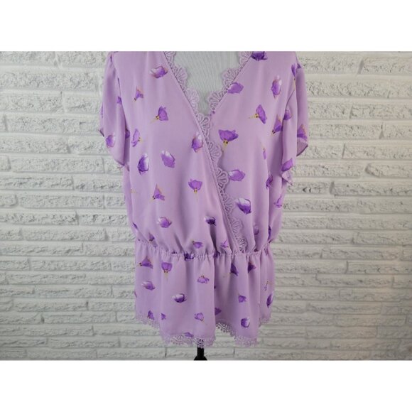 Limited Women Top 1X Plus Cap Sleeve Pullover Polyester Lined Purple FLO122XE - Picture 4 of 8